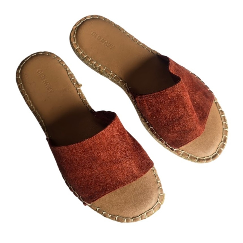 Old Navy Espadrille Slide Sandals Womens 9 Rust Orange Boho Coastal Summer Core